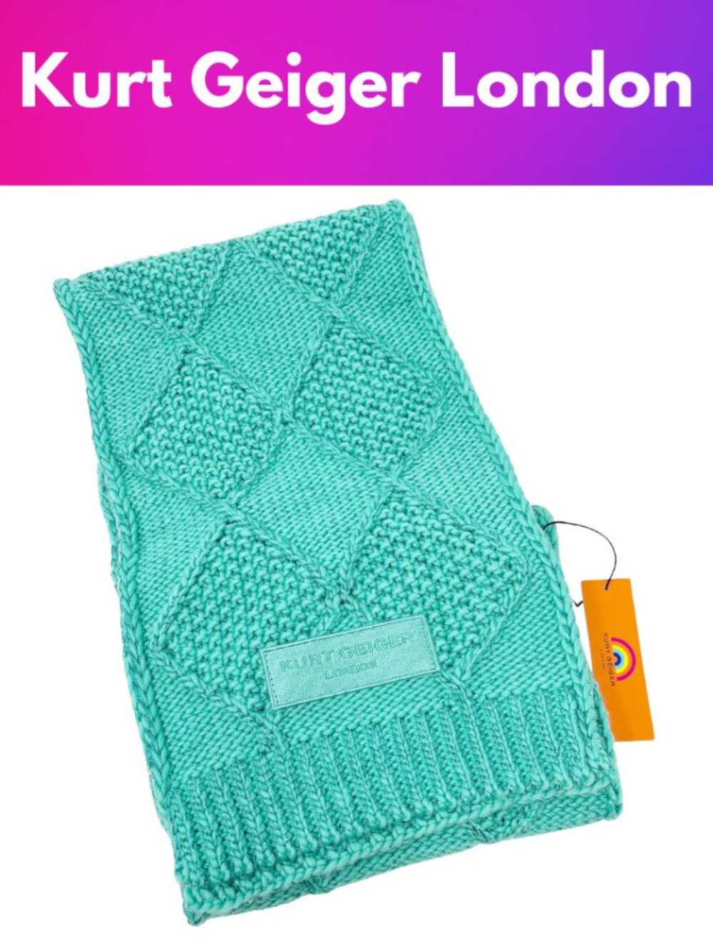 Kurt Geiger London Green Metallic Cable Knit Scarf